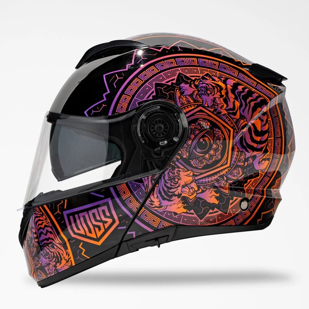 Voss 580 Conquest Pinlock 70 Ready Gloss Neon Mandala Tigers Motorcycle Helmet